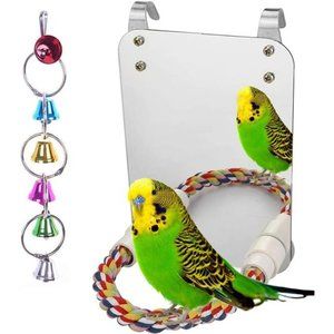7" Bird Mirror with Rope Perch Bird Toys Swing, Comfy Perch for Greys Parakeet